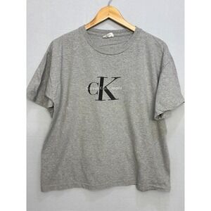 Calvin Klein Womens T-Shirt Gray Spell Out Classic Logo Short Sleeve Crop Top XL